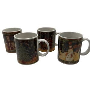 Vintage Susan Winget Rustic Holiday Winter Mugs Set of 4